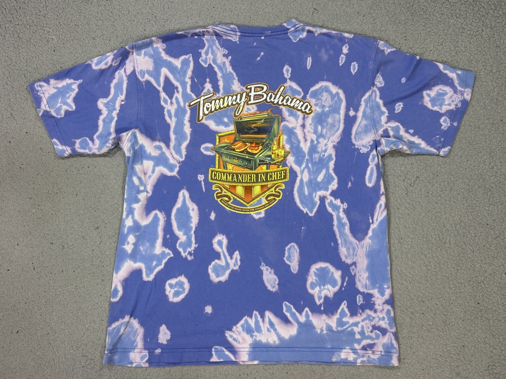Tommy Bahama Shirt Mens Large Blue Commander In Chief BBQ Tie Dye Graphic Grill